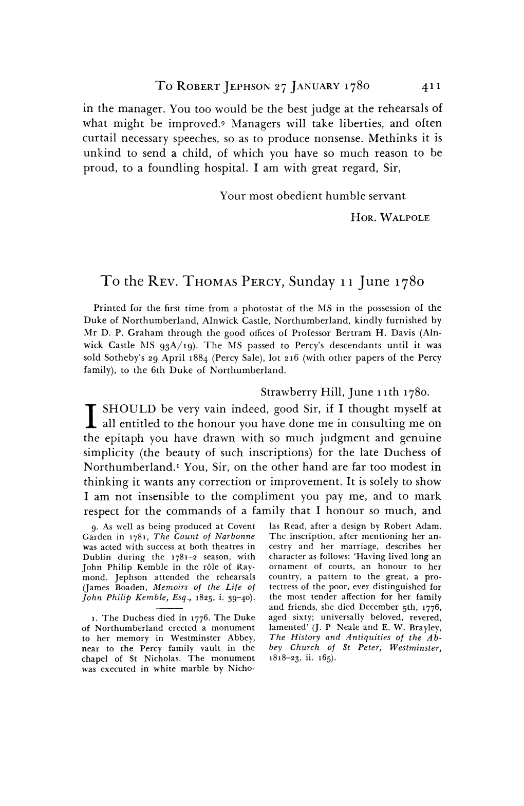 To the REV. THOMAS PERCY, Sunday 11 June 1780