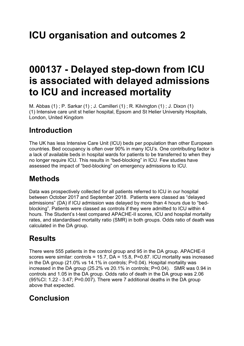 ICU Organisation and Outcomes 2