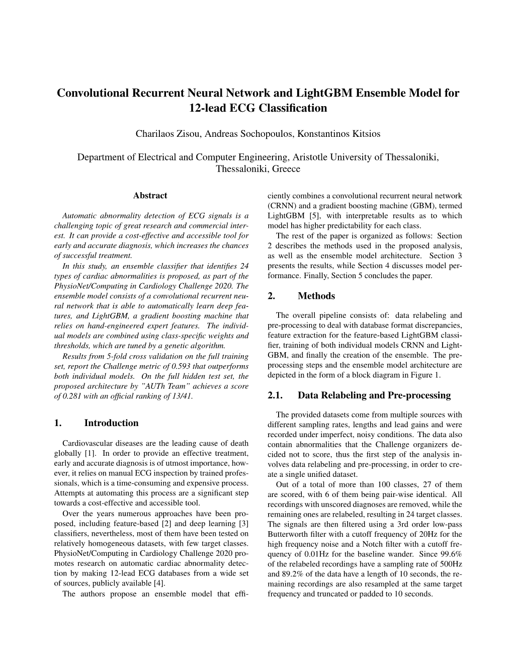 Convolutional Recurrent Neural Network and Lightgbm Ensemble Model for 12-Lead ECG Classiﬁcation