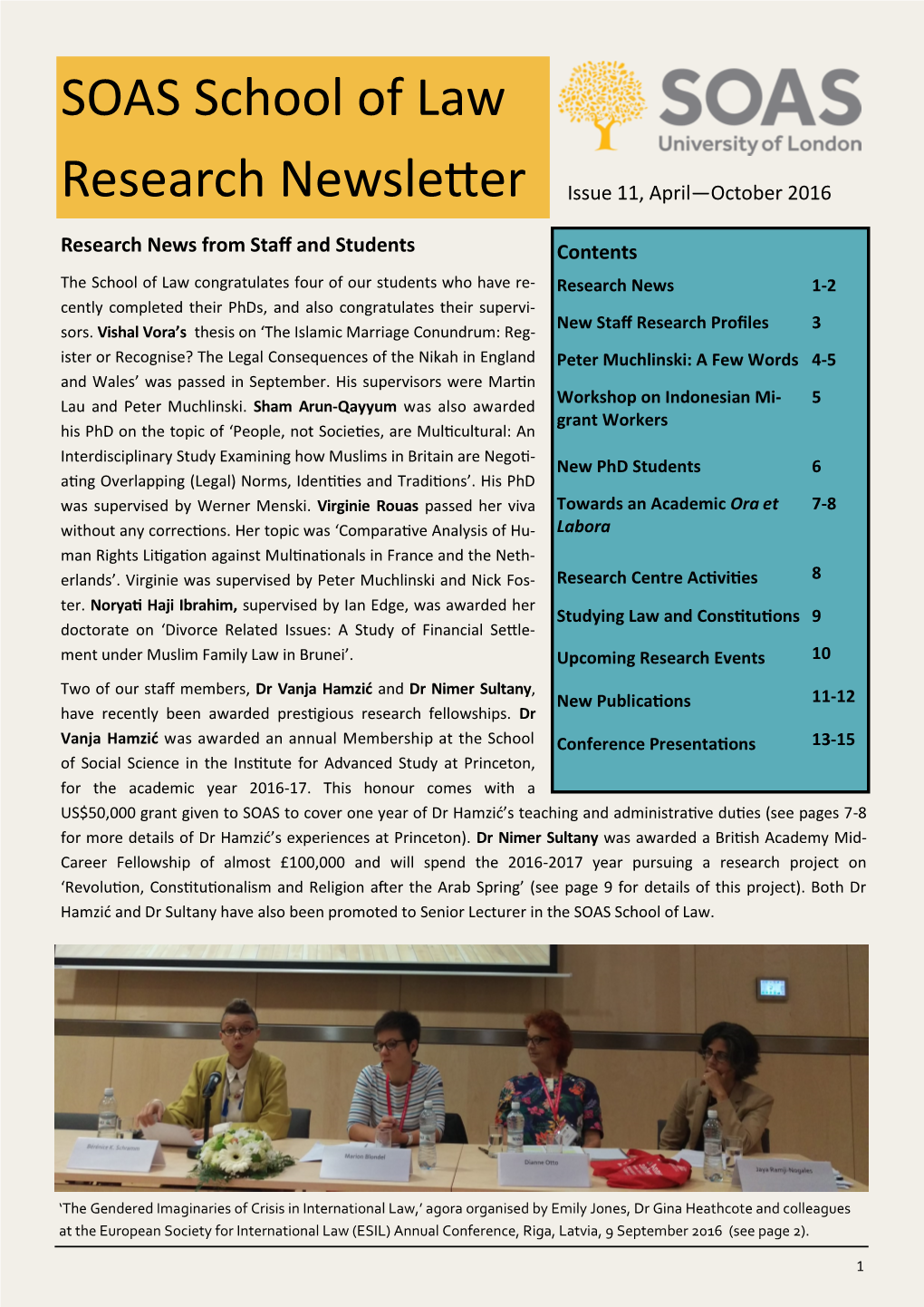 SOAS School of Law Research Newsletter Issue 11, April—October 2016