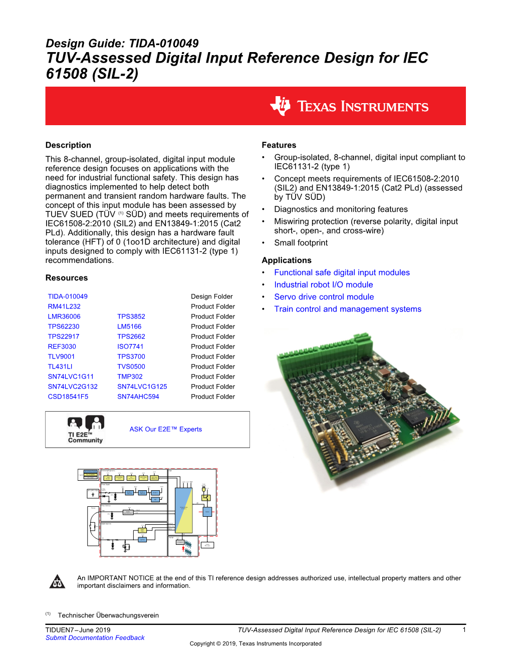 TUV-Assessed Digital Input Reference Design for IEC 61508 (SIL-2)