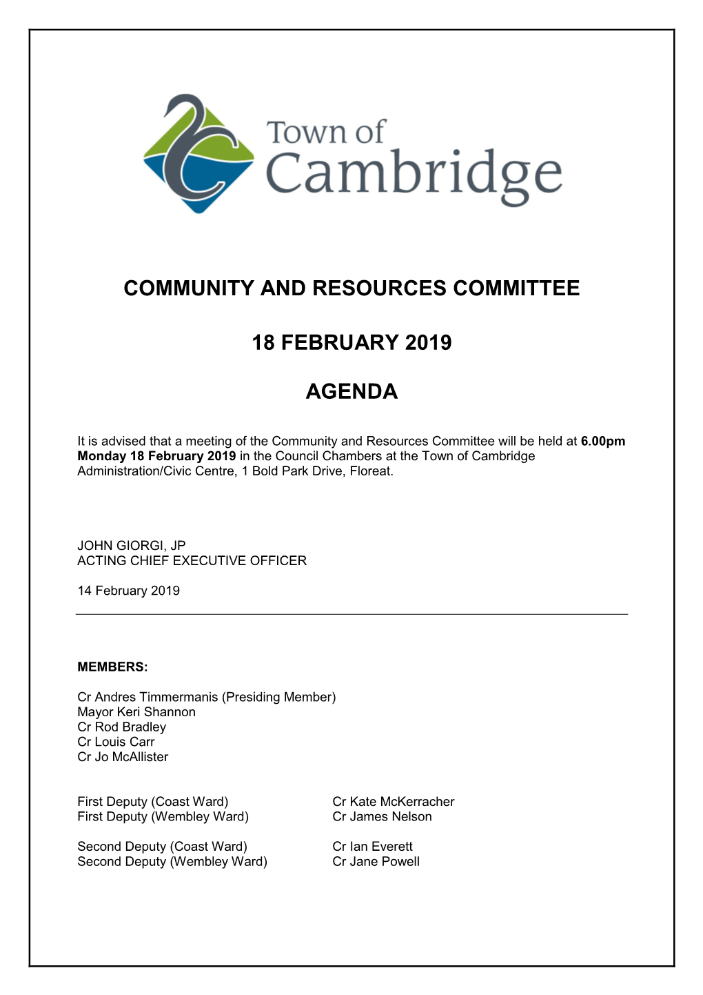 Community and Resources Committee 18 February 2019 Agenda