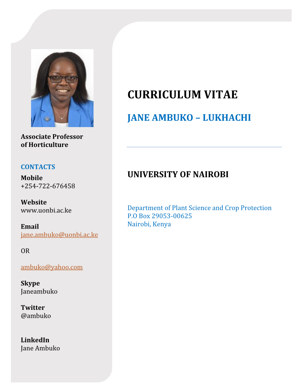 Curriculum Vitae Jane Ambuko