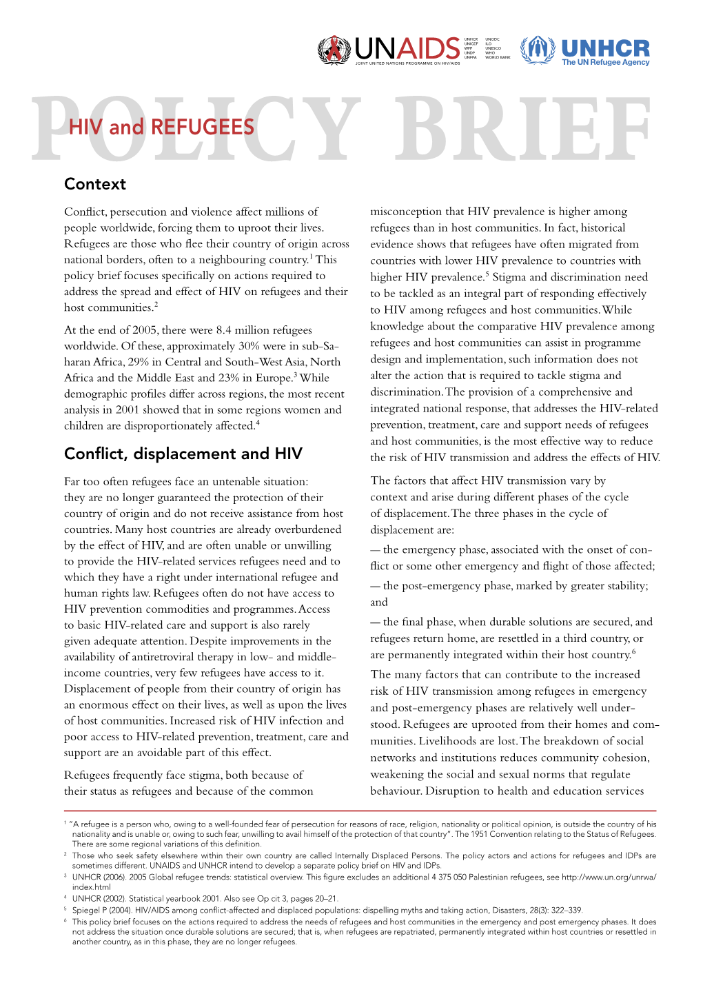 HIV and Refugees: Policy Brief