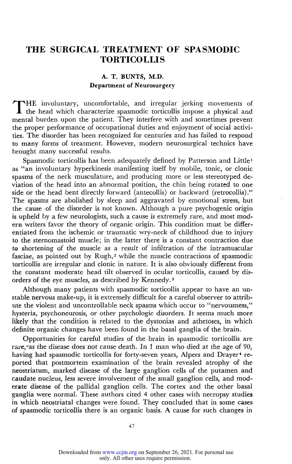 The Surgical Treatment of Spasmodic Torticollis