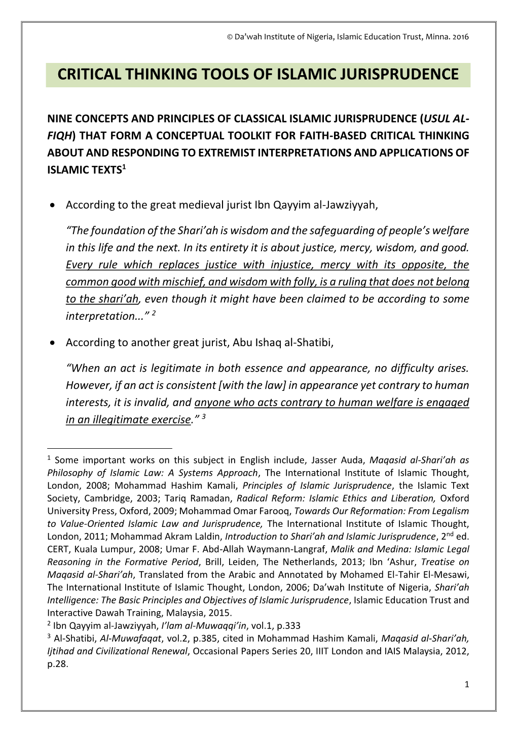 Critical Thinking Tools of Islamic Jurisprudence