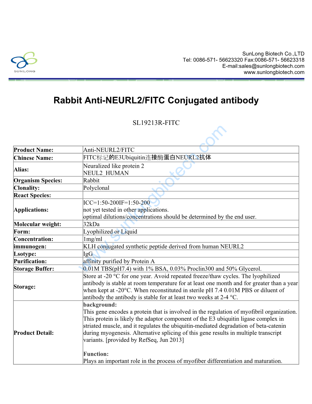 Rabbit Anti-NEURL2/FITC Conjugated Antibody-SL19213R-FITC