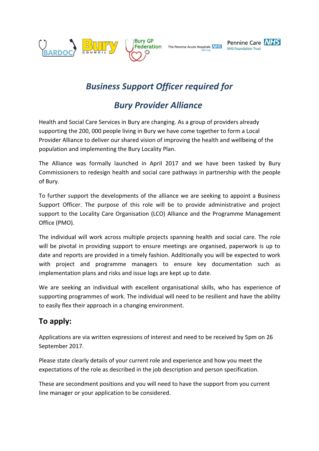 Business Support Officer Required For