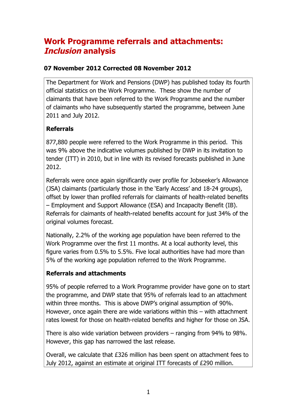 Work Programme Referrals and Attachments:Inclusionanalysis