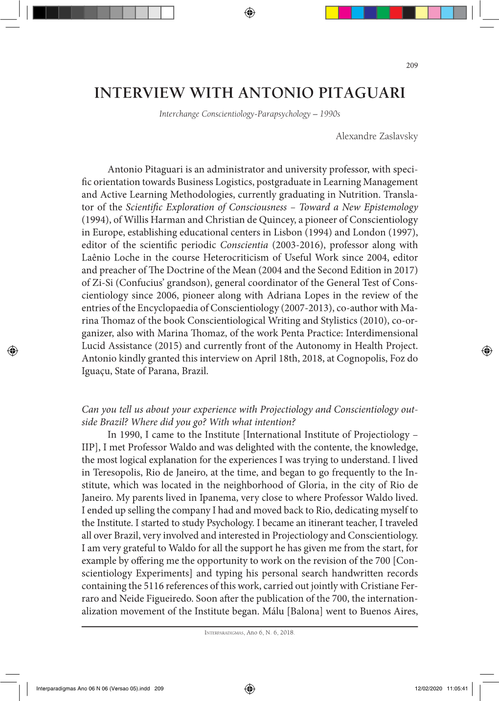 INTERVIEW with ANTONIO PITAGUARI Interchange Conscientiology-Parapsychology – 1990S