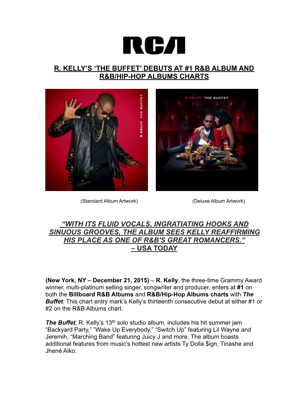 R Kelly the Buffet Chart Debut Press Release DRAFT 12.21