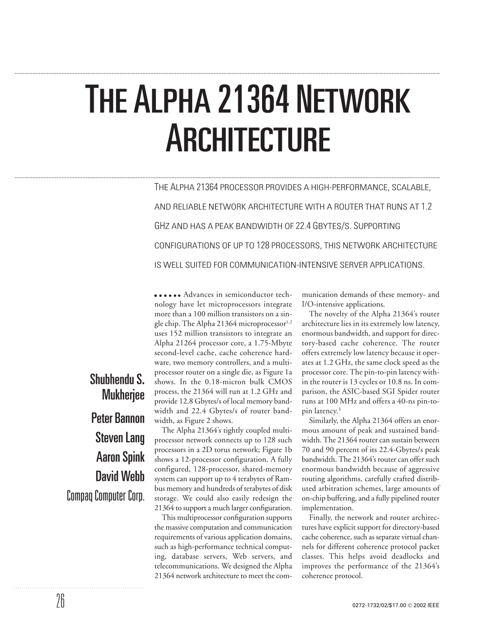 The Alpha 21364 Network Architecture