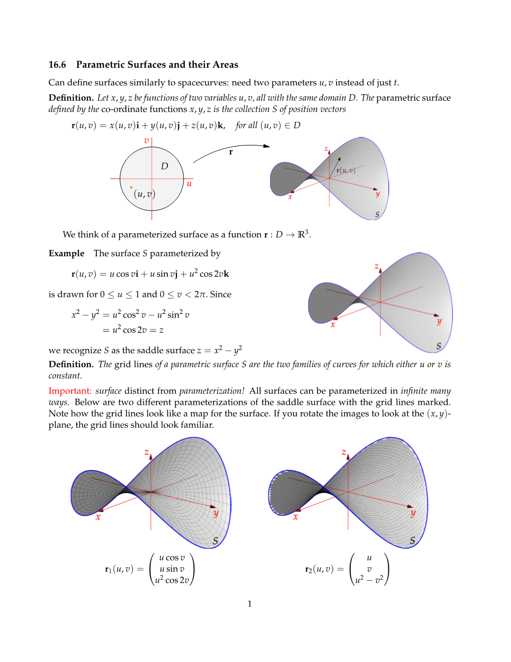 16.6 Parametric Surfaces and Their Areas (U, V) ∈ D Vu D