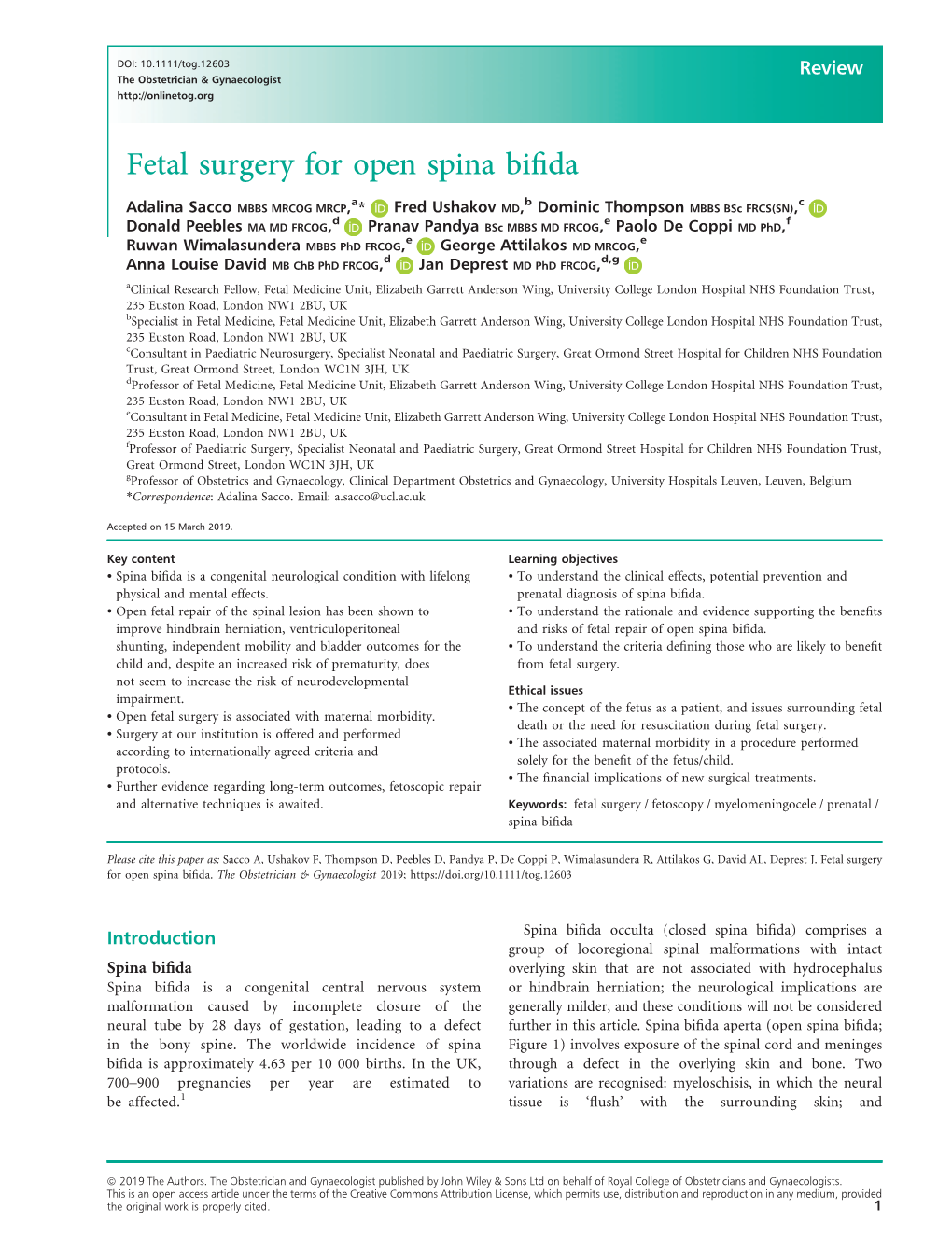 Fetal Surgery for Open Spina Bifida