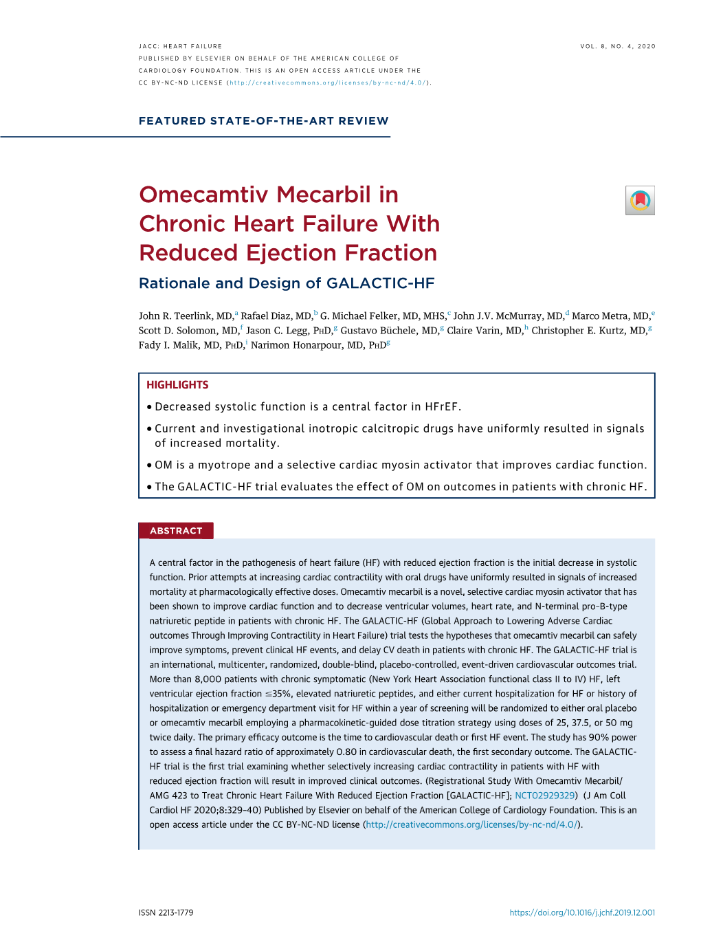 Omecamtiv Mecarbil in Chronic Heart€Failure with Reduced Ejection Fraction