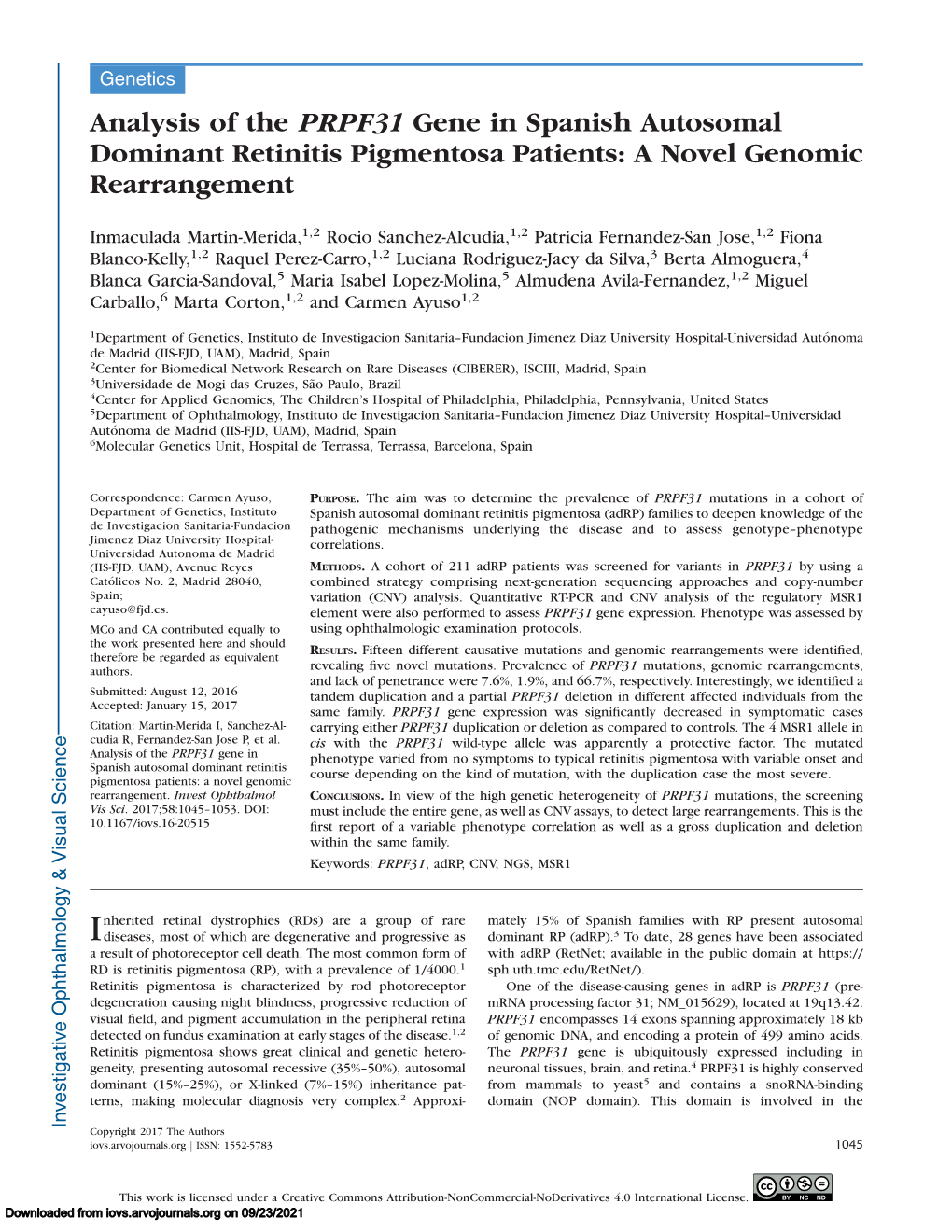 Analysis of the PRPF31 Gene in Spanish Autosomal Dominant Retinitis Pigmentosa Patients: a Novel Genomic Rearrangement