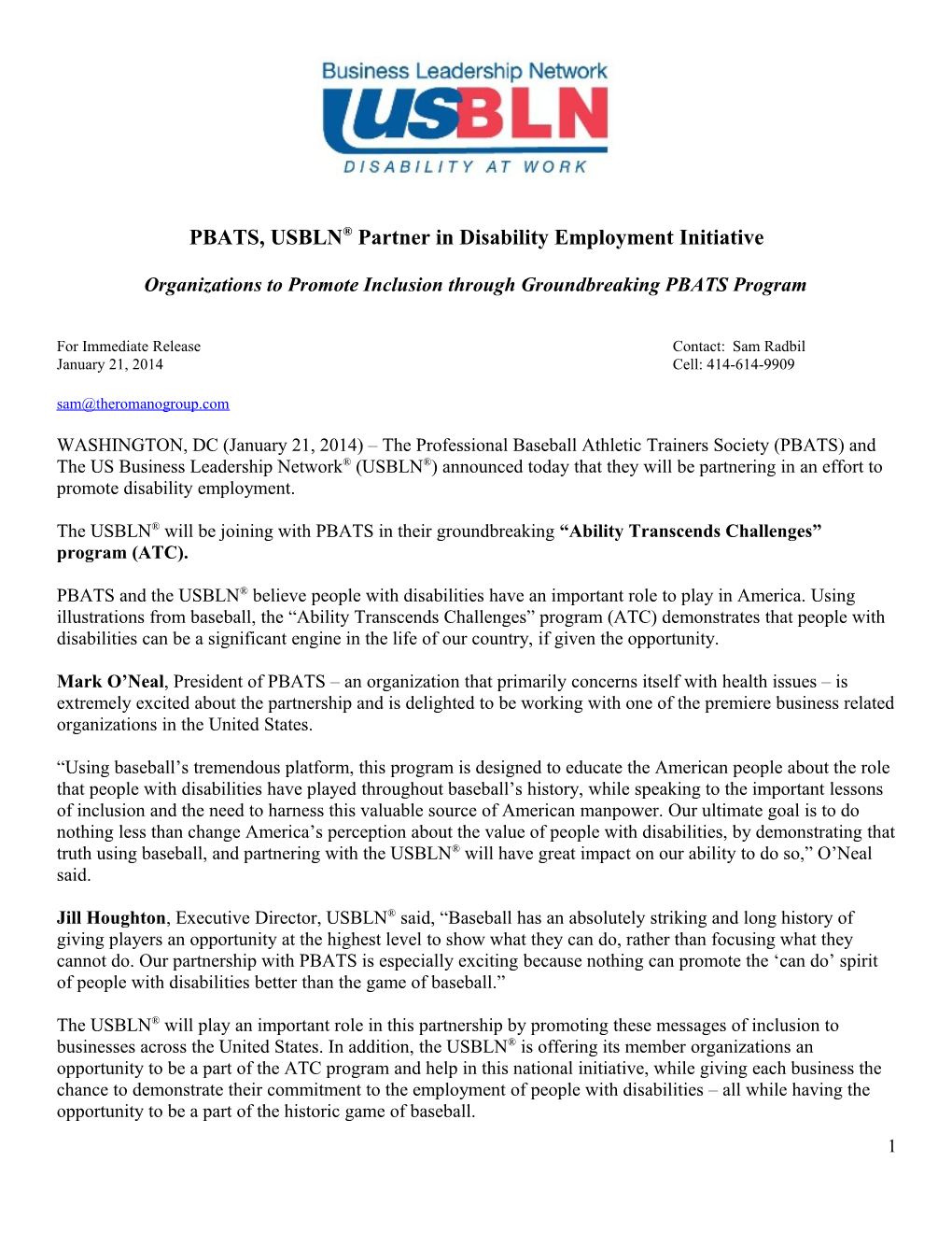 PBATS, USBLN Partner in Disability Employment Initiative