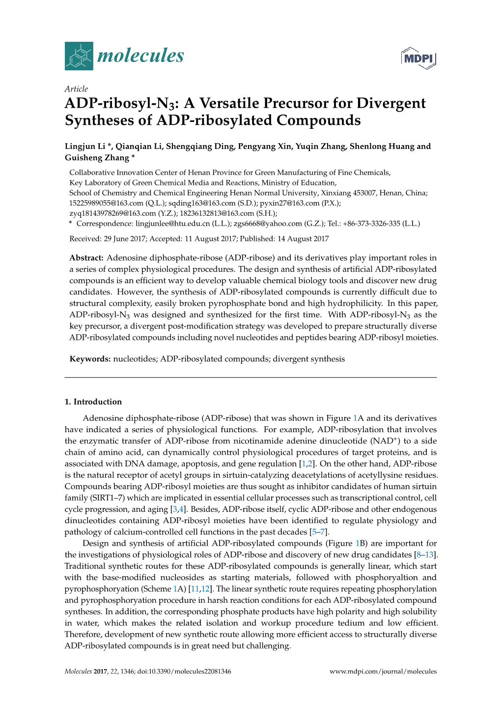 ADP-Ribosyl-N3: a Versatile Precursor for Divergent Syntheses of ADP-Ribosylated Compounds