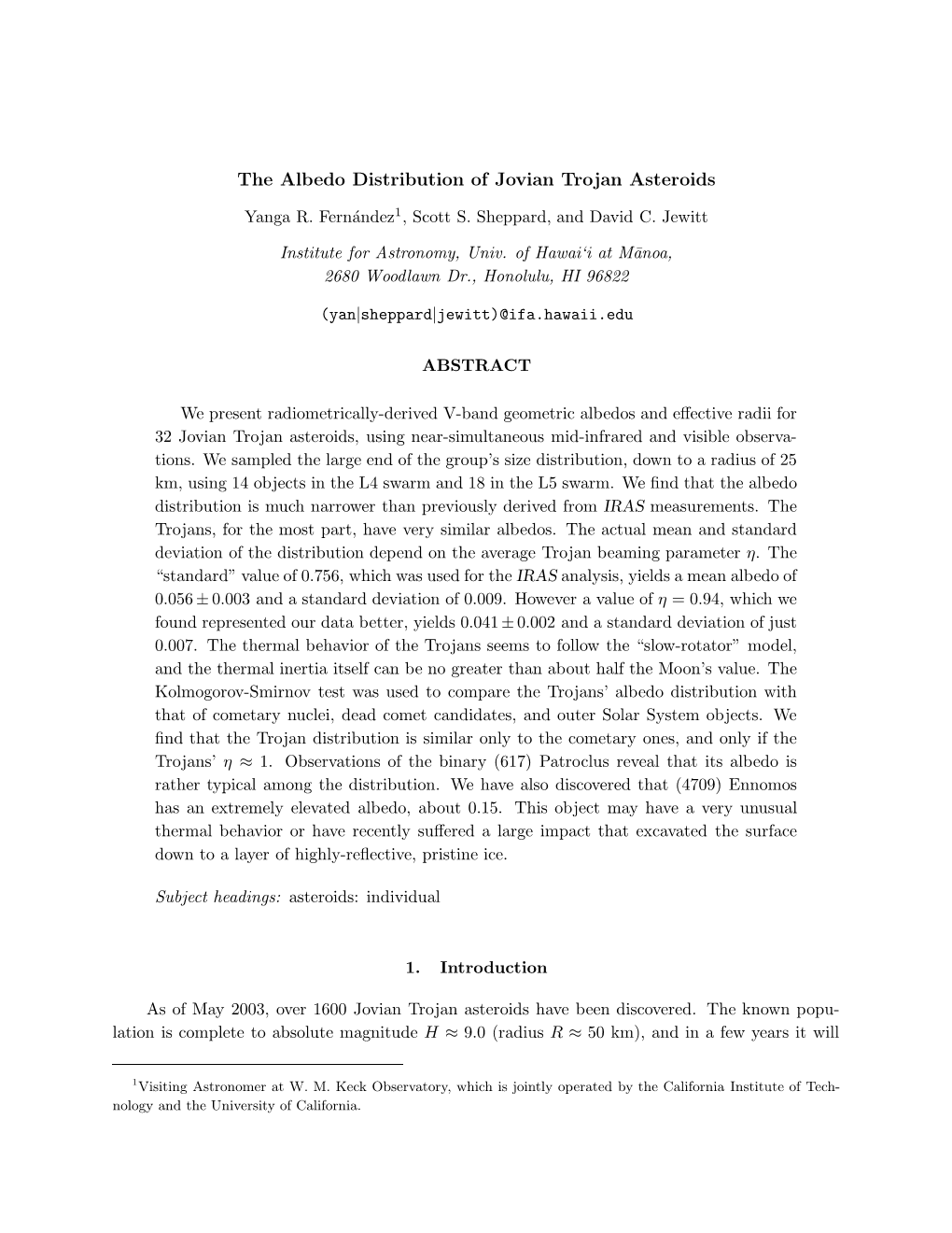 The Albedo Distribution of Jovian Trojan Asteroids