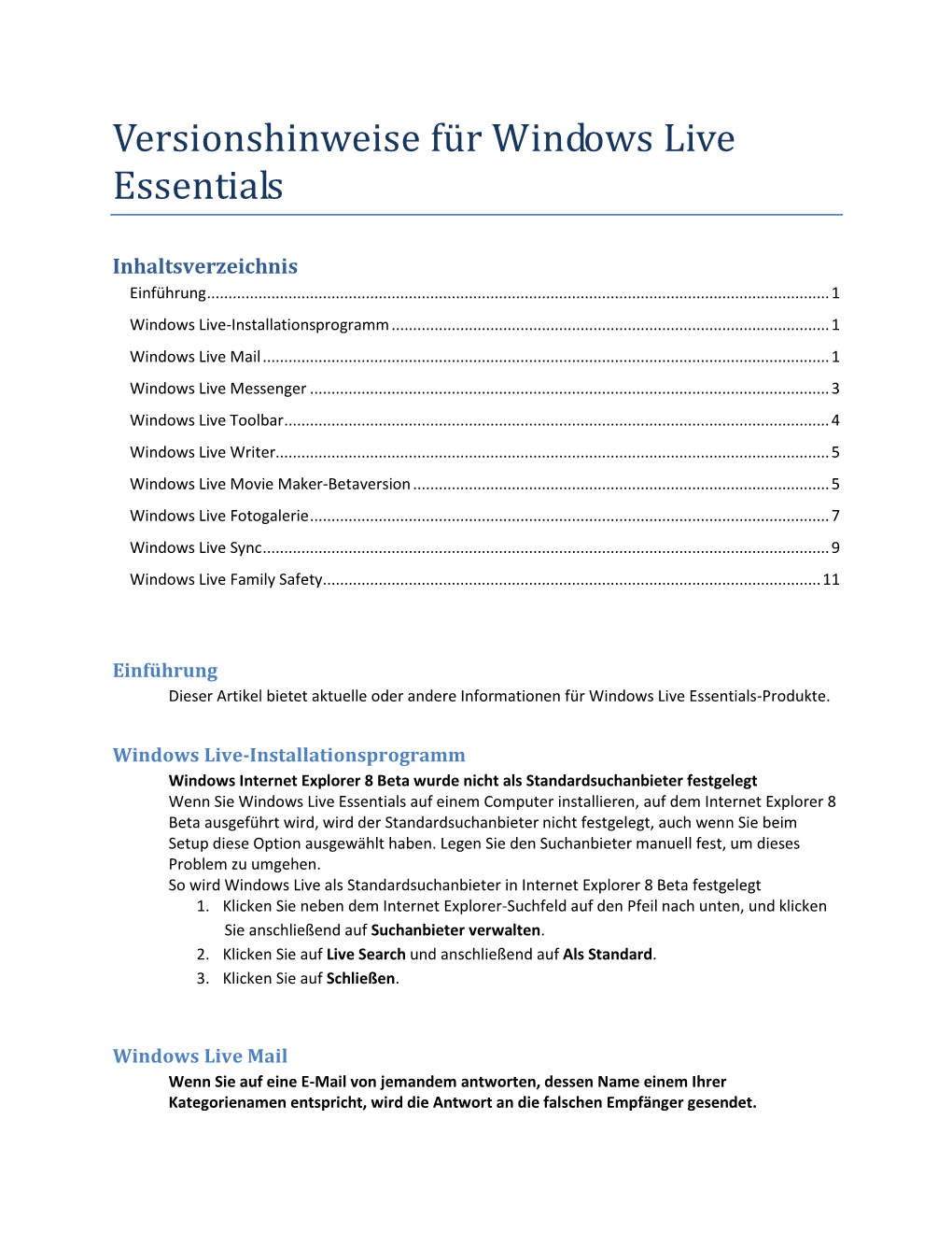 Versionshinweise Für Windows Live Essentials