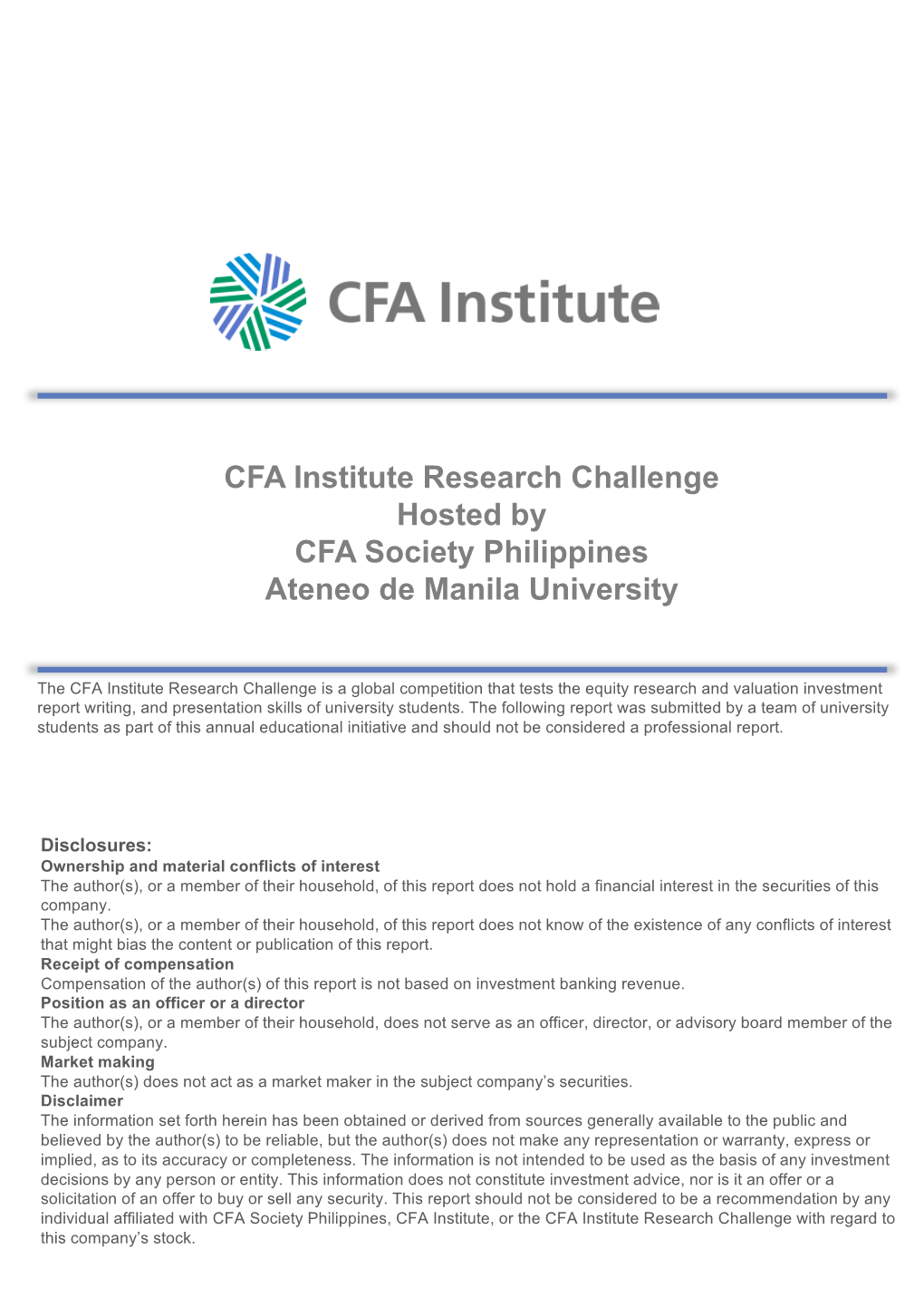 CFA Institute Research Challenge Hosted by CFA Society Philippines Ateneo De Manila University