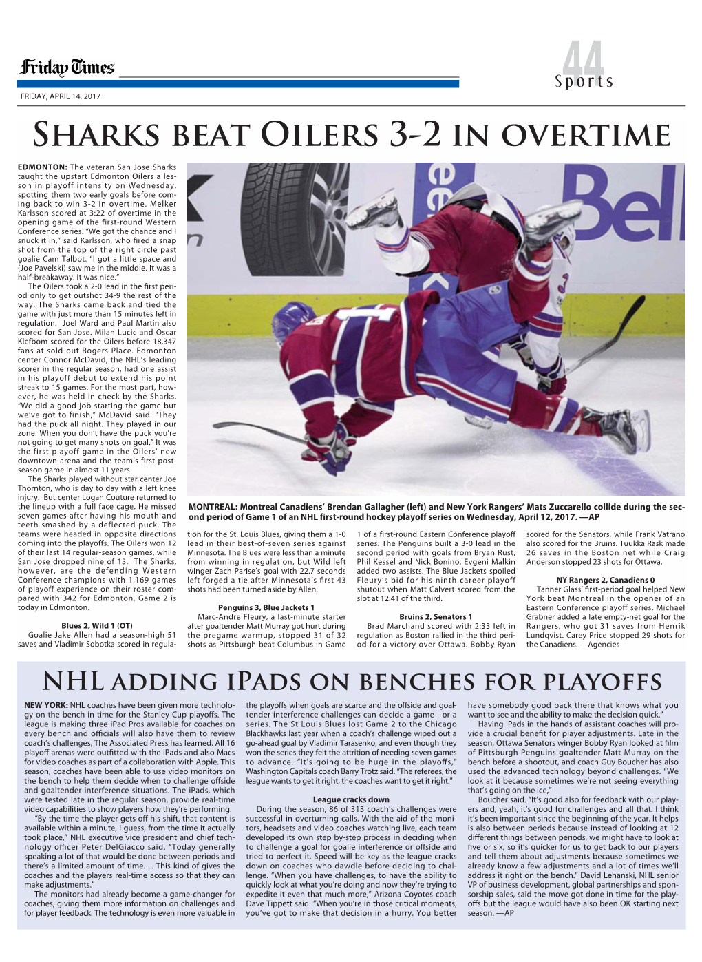 Sharks Beat Oilers 3-2 in Overtime