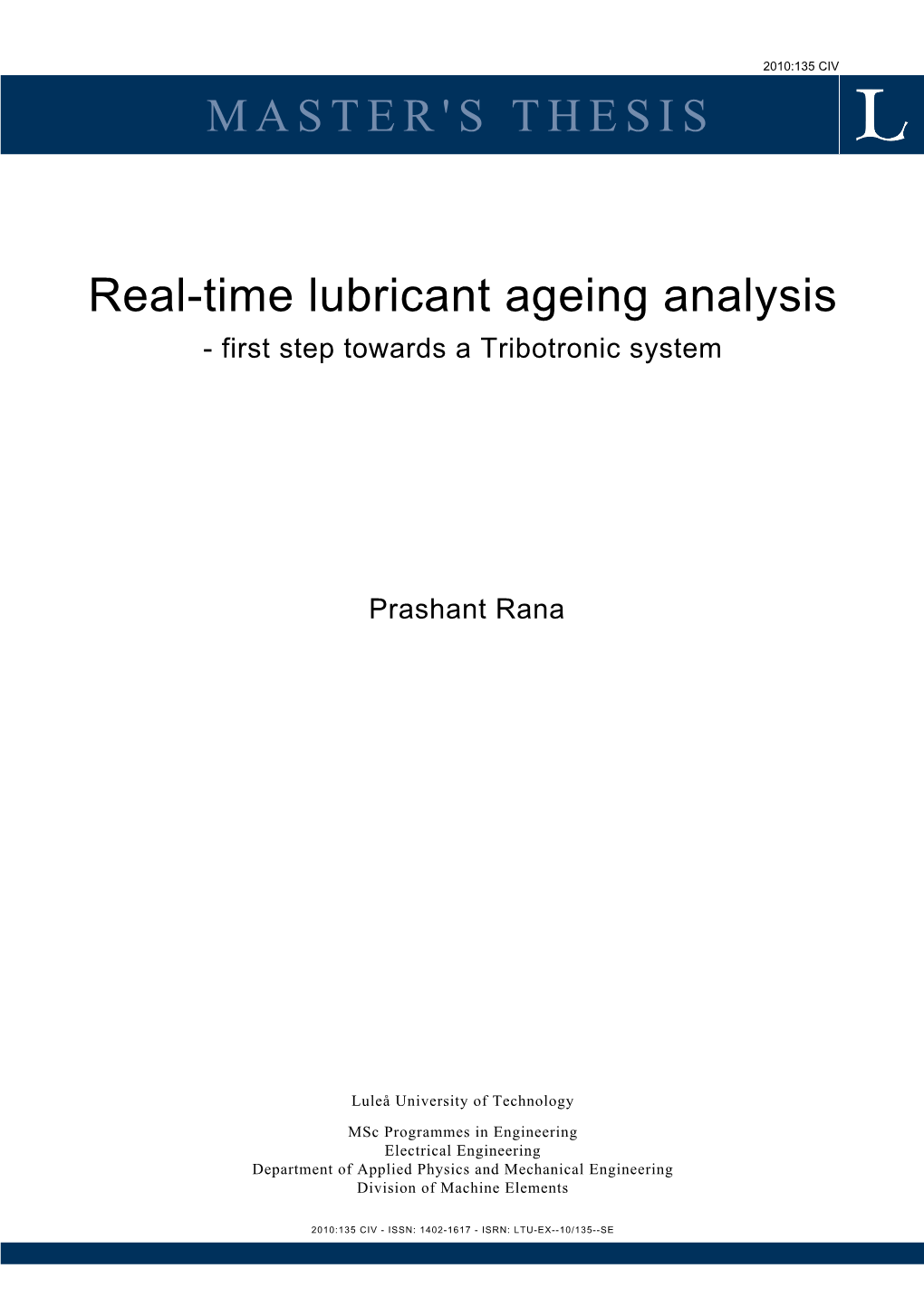 MASTER's THESIS Real-Time Lubricant Ageing Analysis