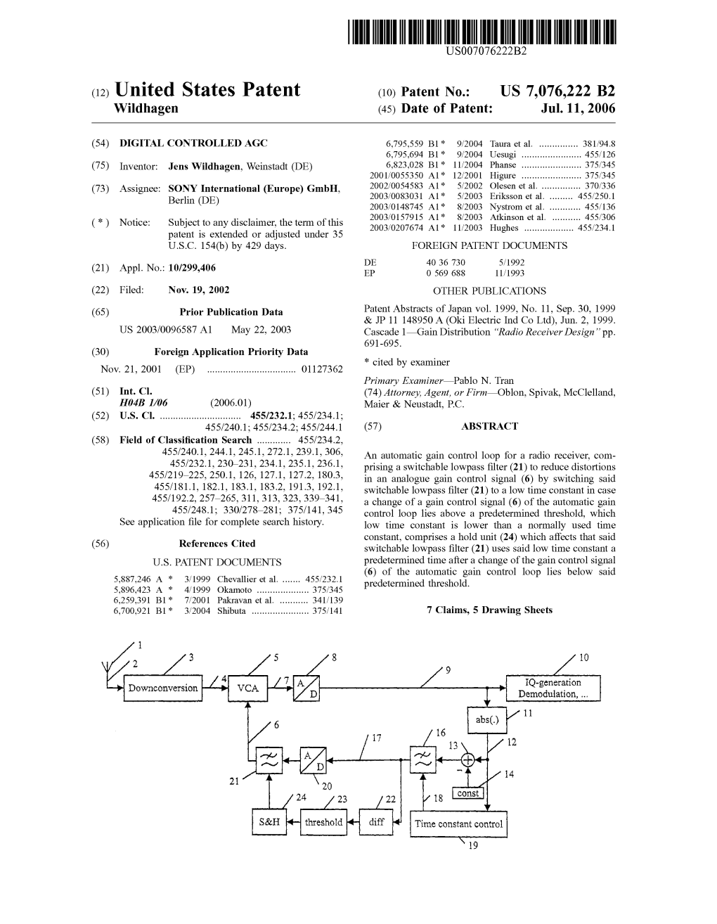 (12) United States Patent (10) Patent No.: US 7,076.222 B2 Wildhagen (45) Date of Patent: Jul