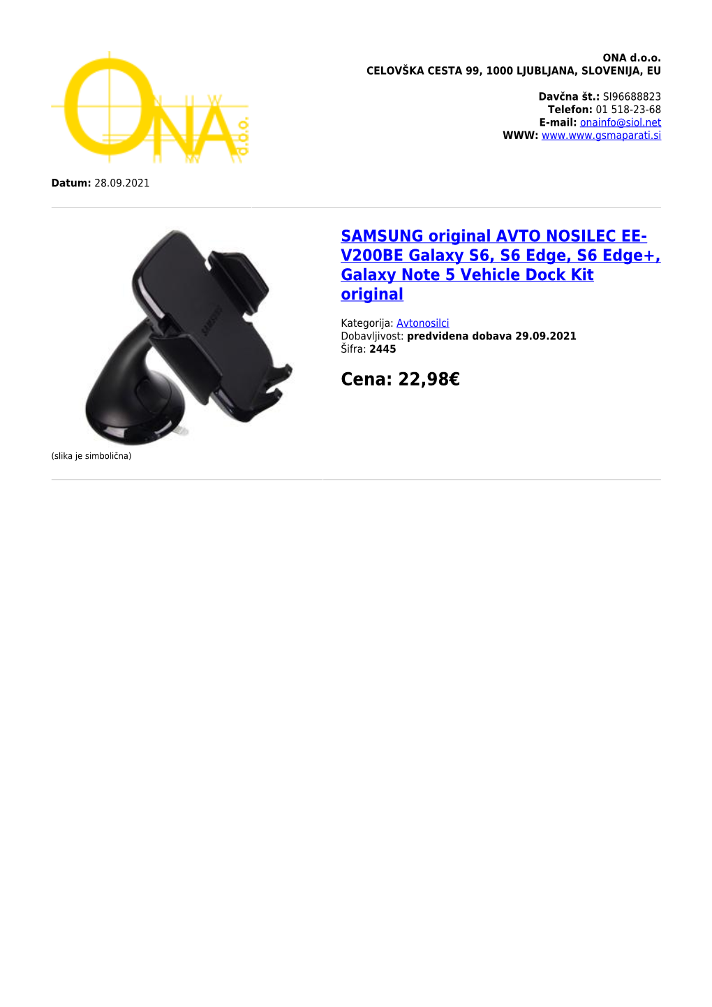 SAMSUNG Original AVTO NOSILEC EE-V200BE Galaxy S6