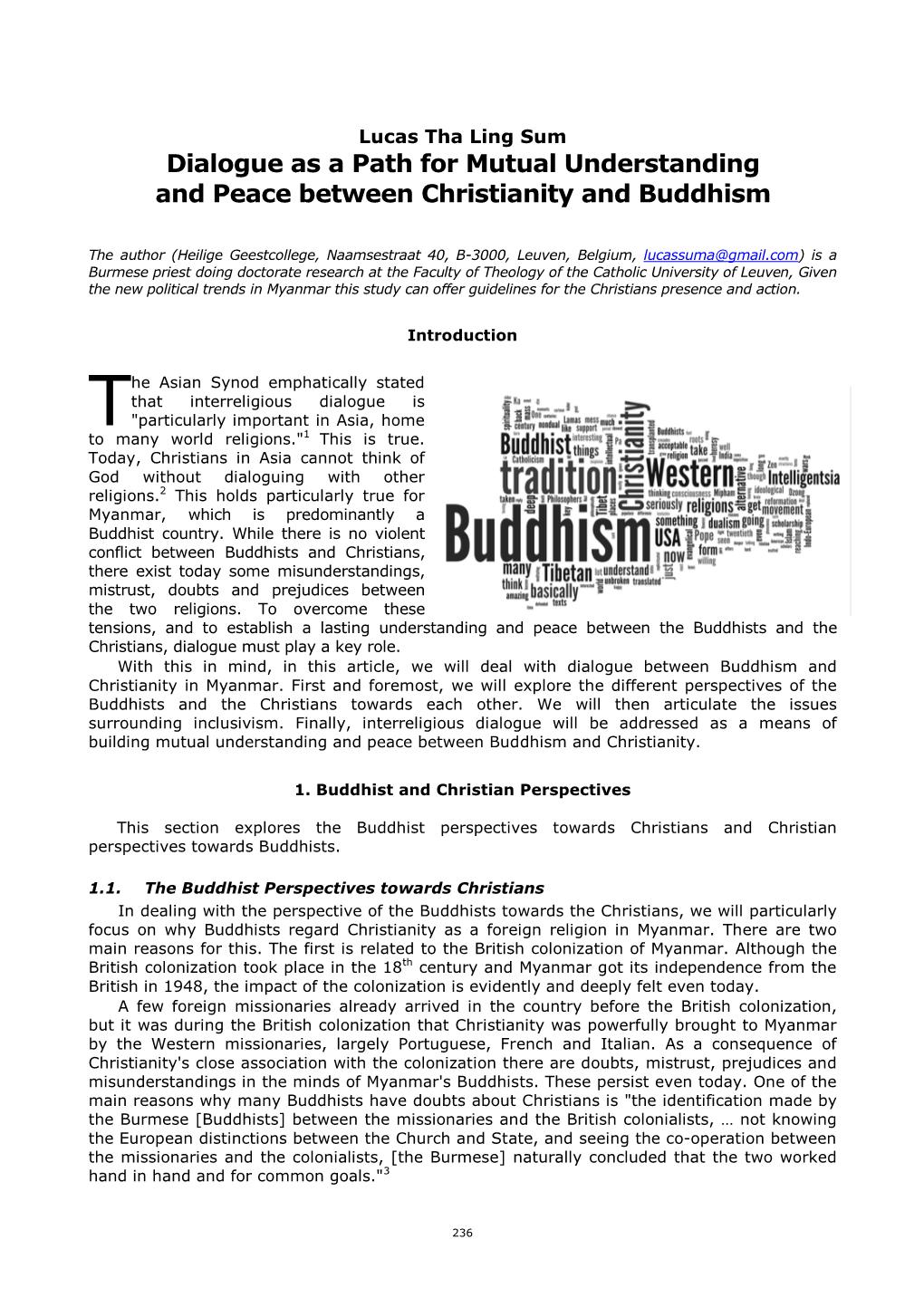 Dialogue As a Path for Mutual Understanding and Peace Between Christianity and Buddhism