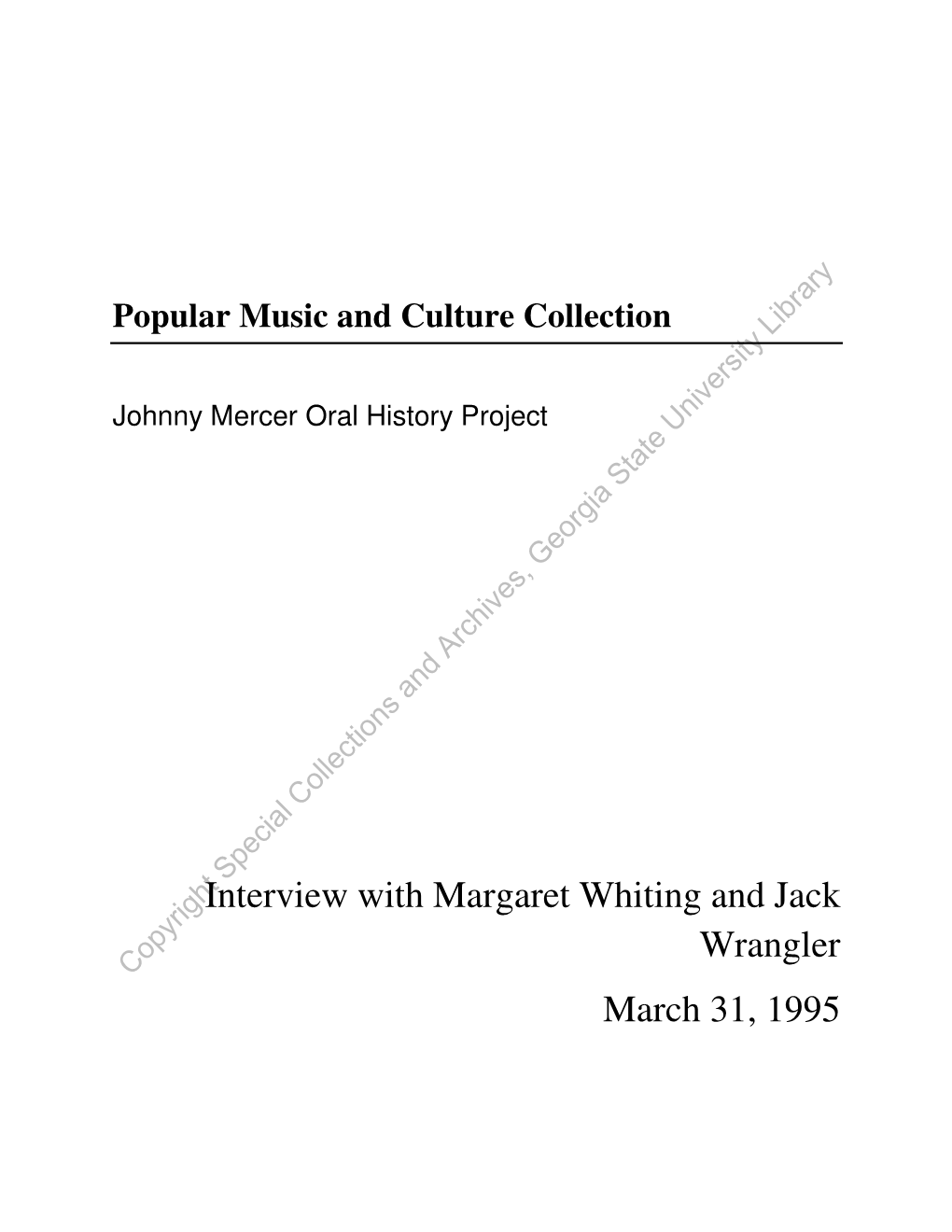 Interview with Margaret Whiting and Jack Wrangler March 31, 1995