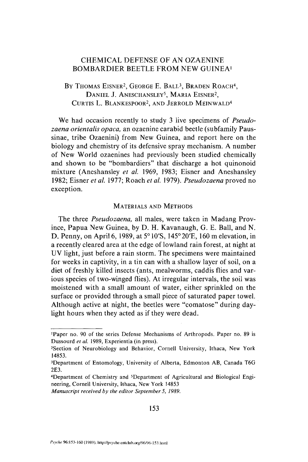 Chemical Defense of an Ozaenine Bombardier Beetle from New Guinea'