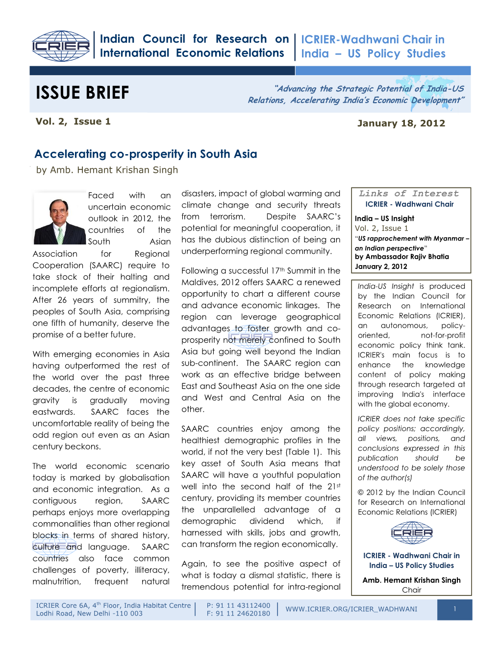 ISSUE BRIEF Relations, Accelerating India’S Economic Development”