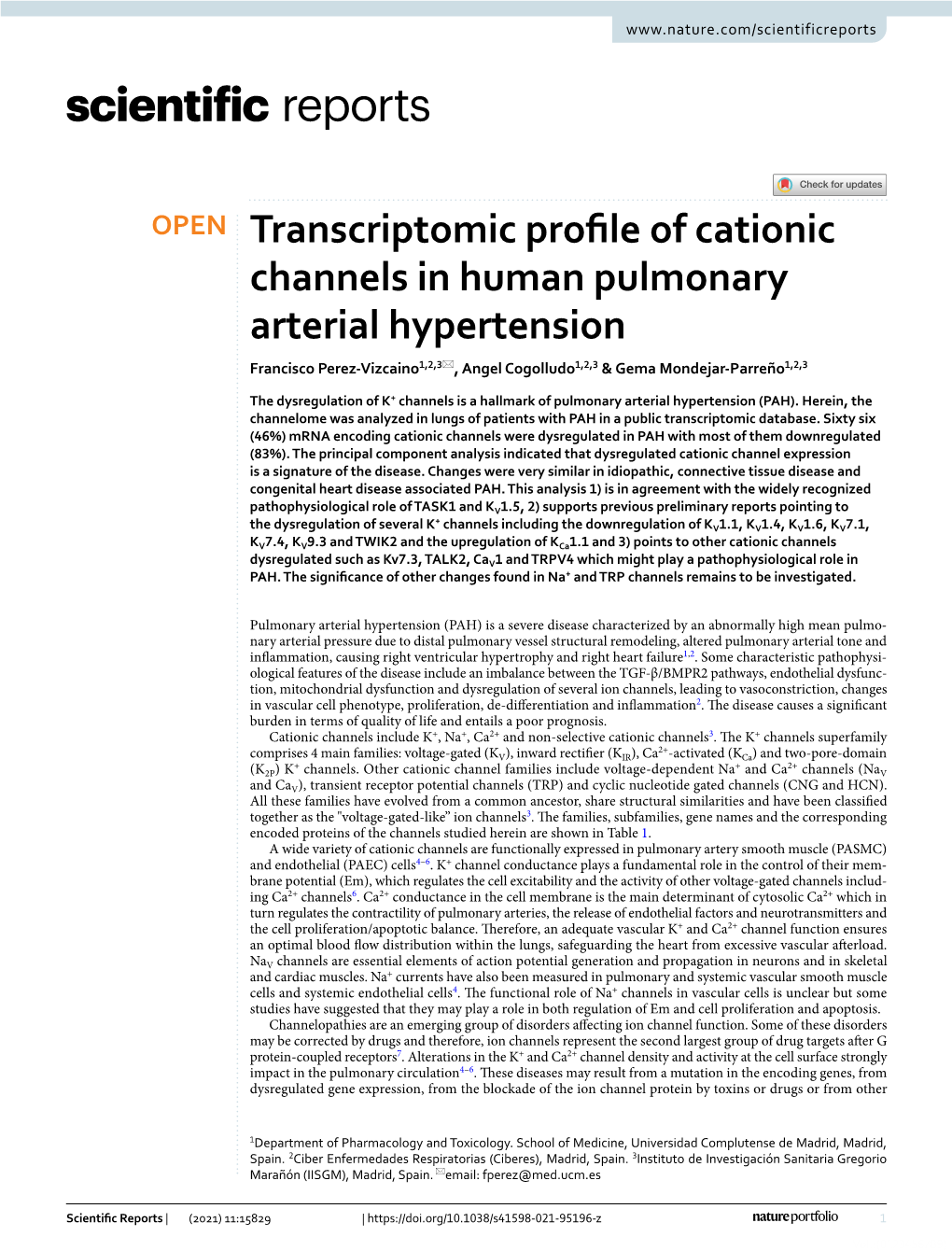 Transcriptomic Profile of Cationic Channels in Human Pulmonary Arterial Hypertension