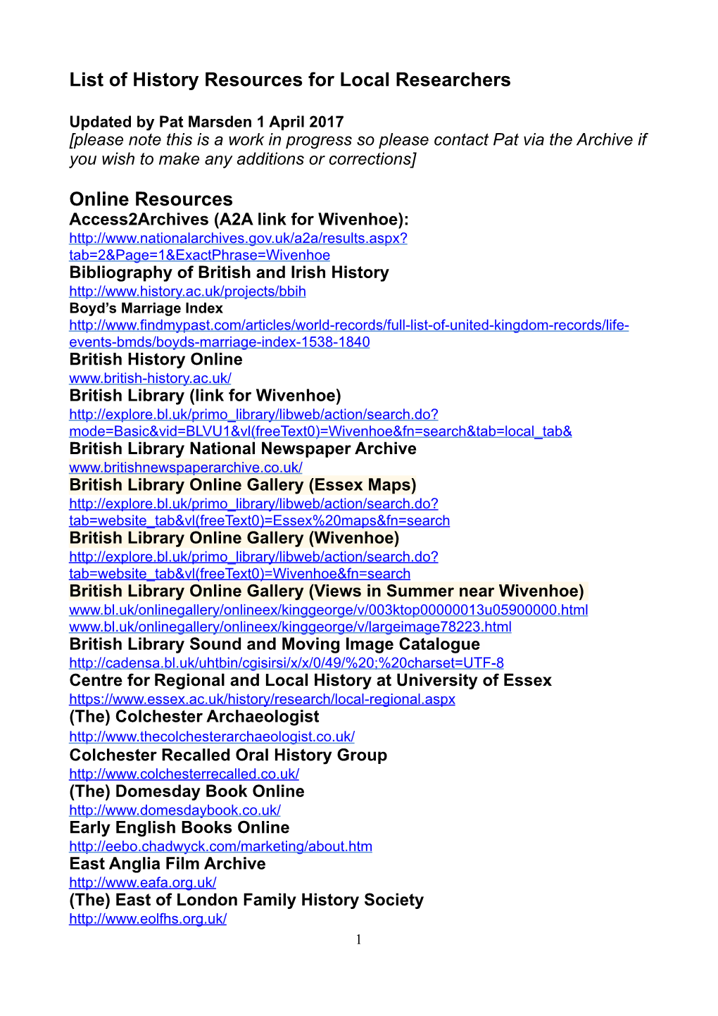 History Group Resources