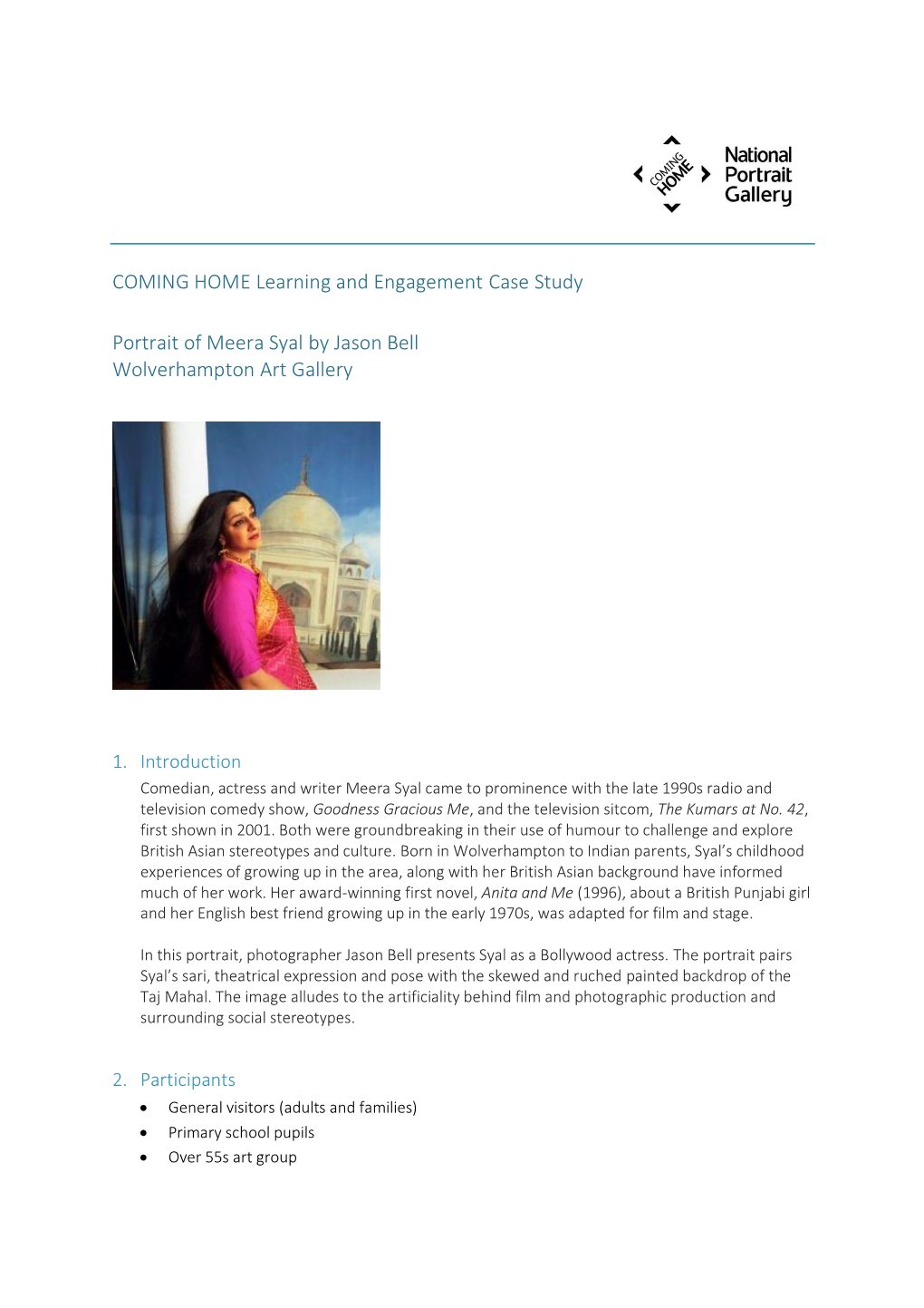 COMING HOME Learning and Engagement Case Study Portrait Of