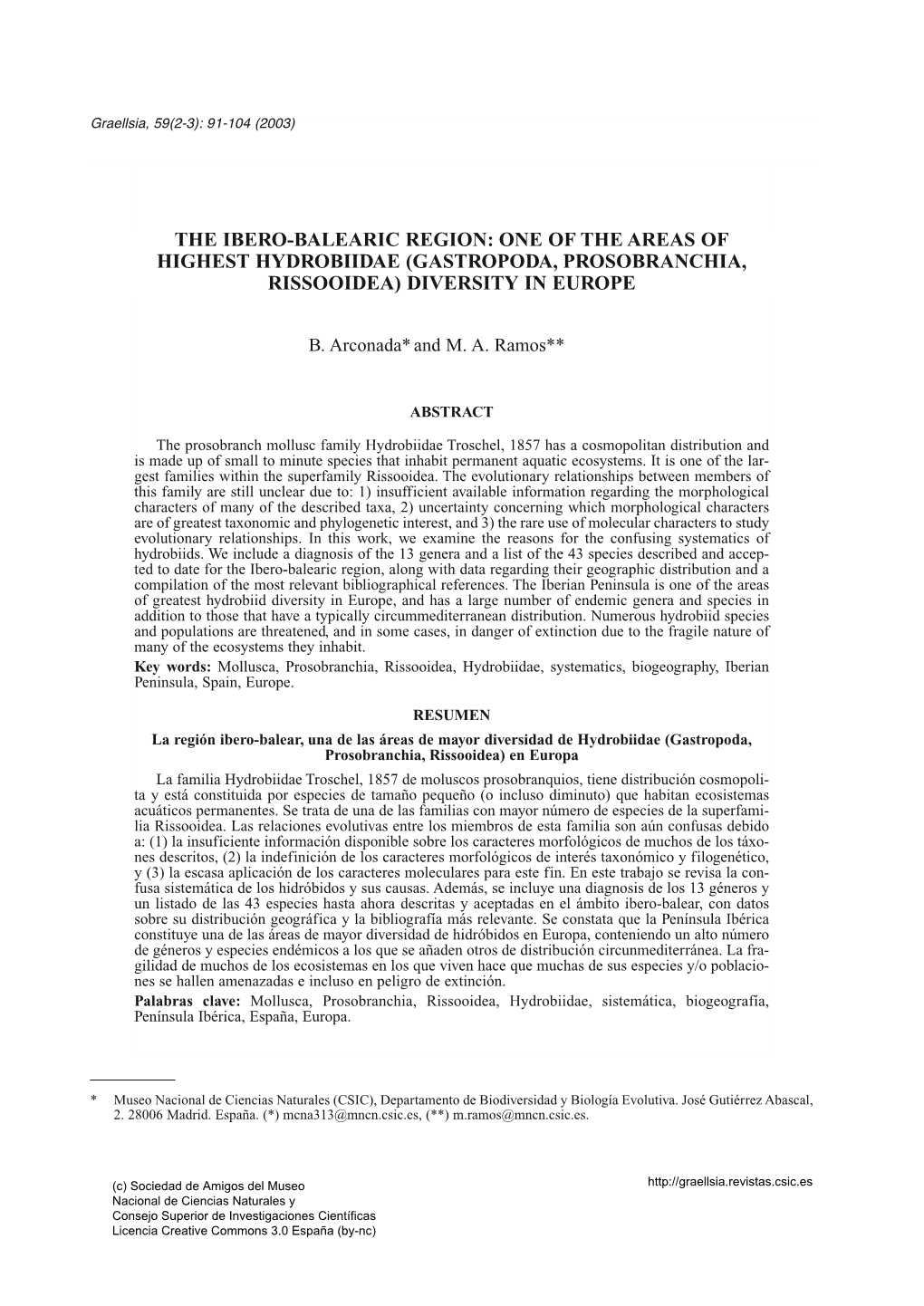 One of the Areas of Highest Hydrobiidae (Gastropoda, Prosobranchia, Rissooidea) Diversity in Europe