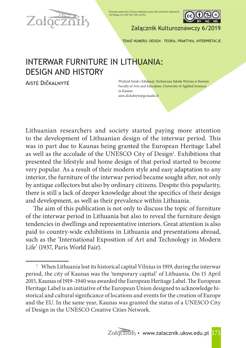 Interwar Furniture in Lithuania