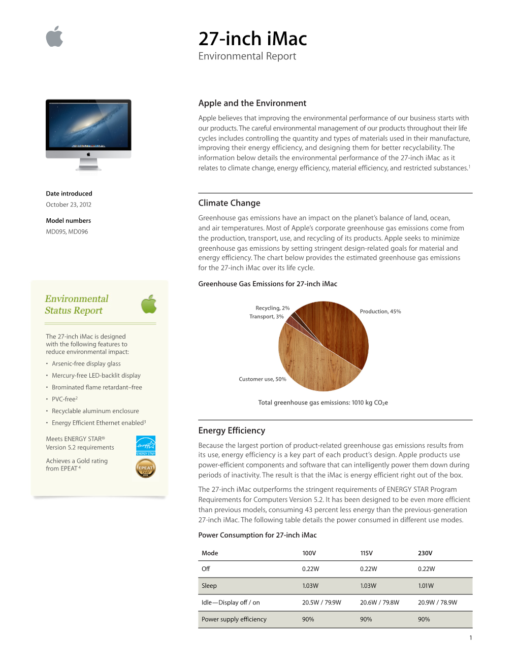 27-Inch Imac Environmental Report