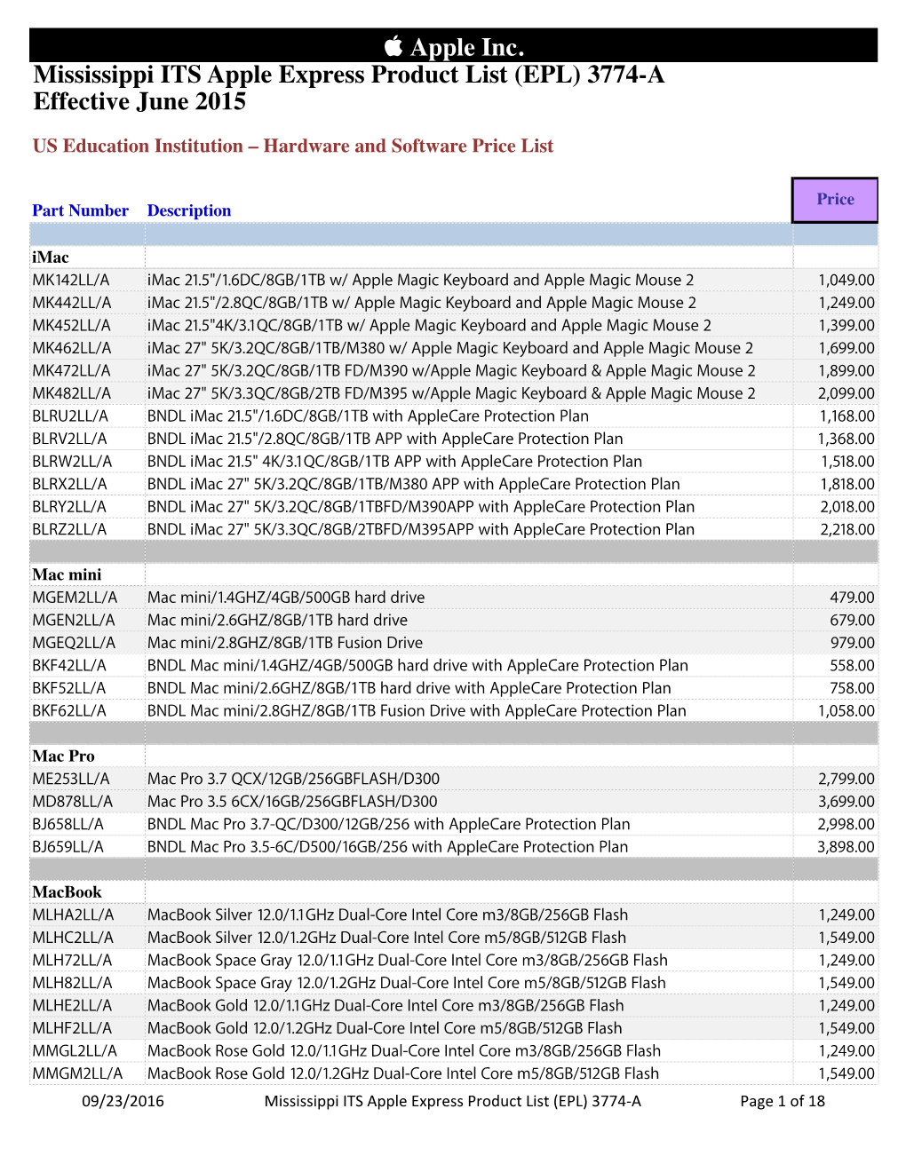 Mississippi ITS Price List 2016-09-23.Xlsx