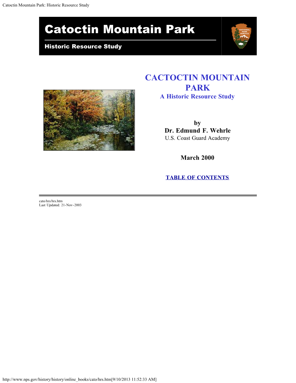 Catoctin Mountain Park: Historic Resource Study