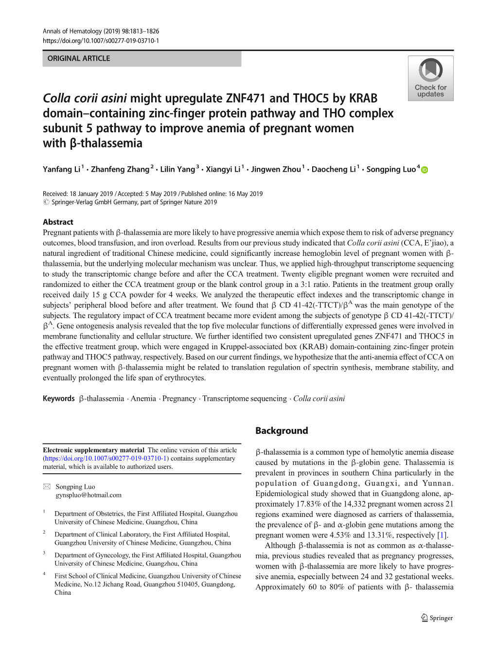 Colla Corii Asini Might Upregulate ZNF471 and THOC5 by KRAB Domain–Containing Zinc-Finger Protein Pathway and THO Complex Subu