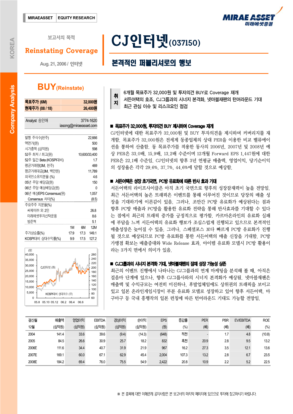 CJ인터넷(037150) Reinstating Coverage KOREA Aug