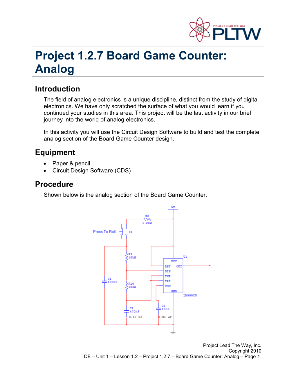 Project 1.2.7 Board Game Counter: Analog