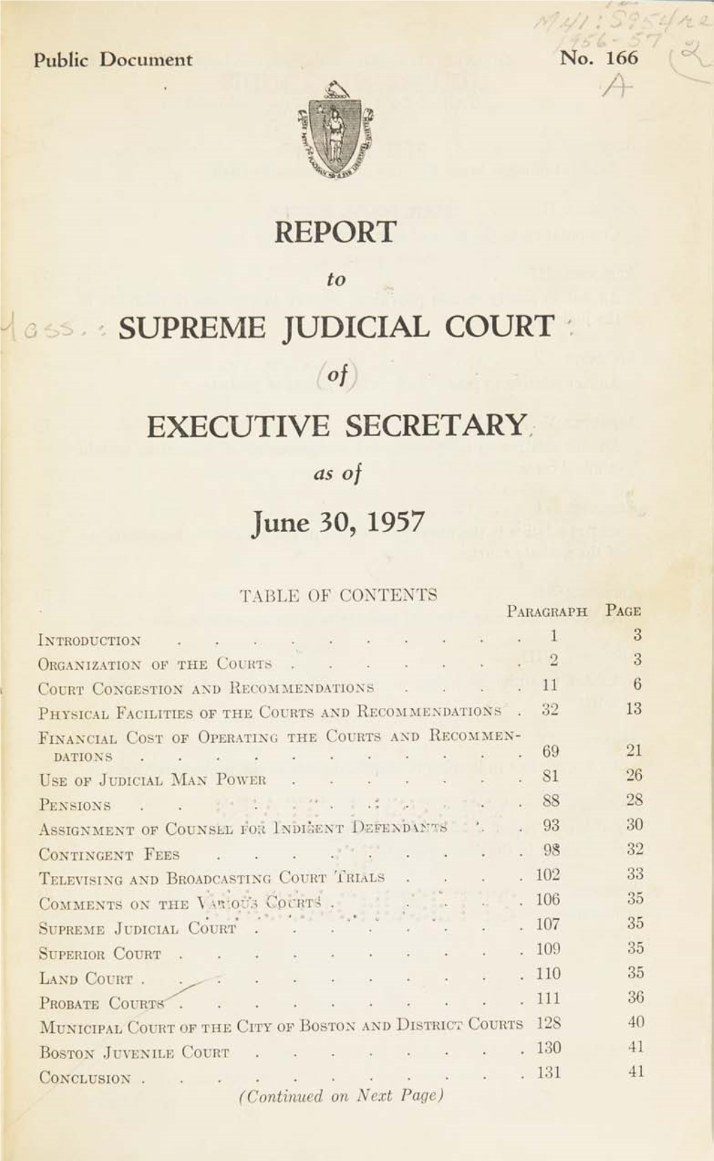 Report Supreme Judicial Court Executive Secretary