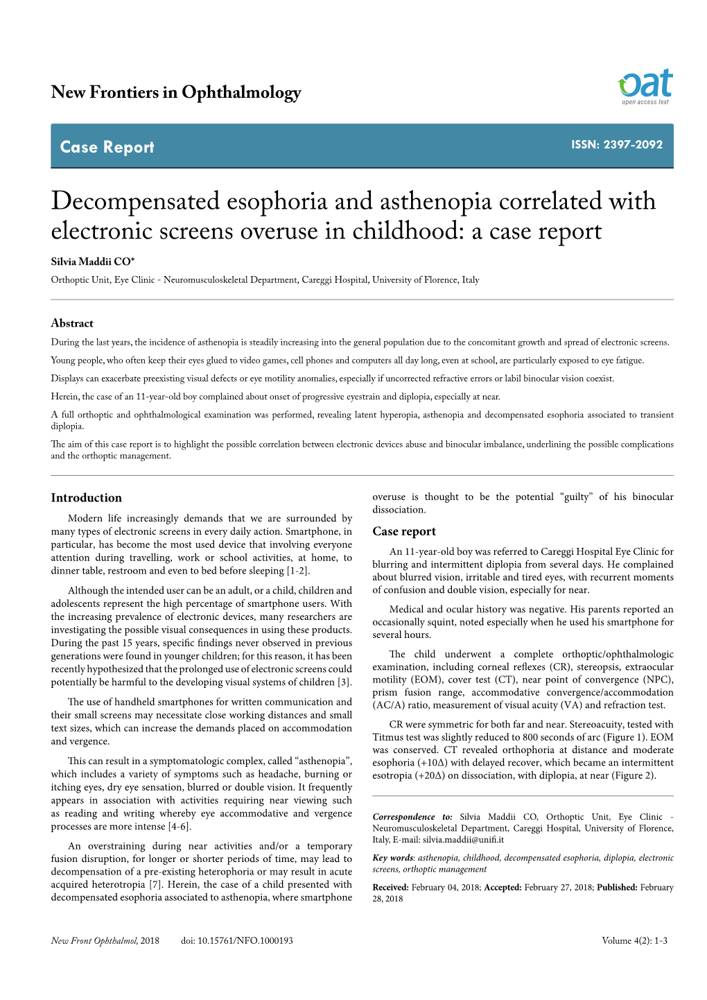 Decompensated Esophoria and Asthenopia