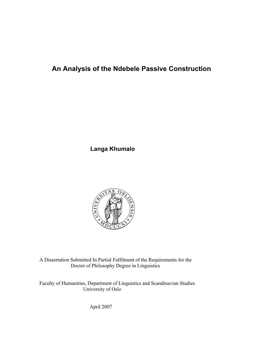 An Analysis of the Ndebele Passive Construction
