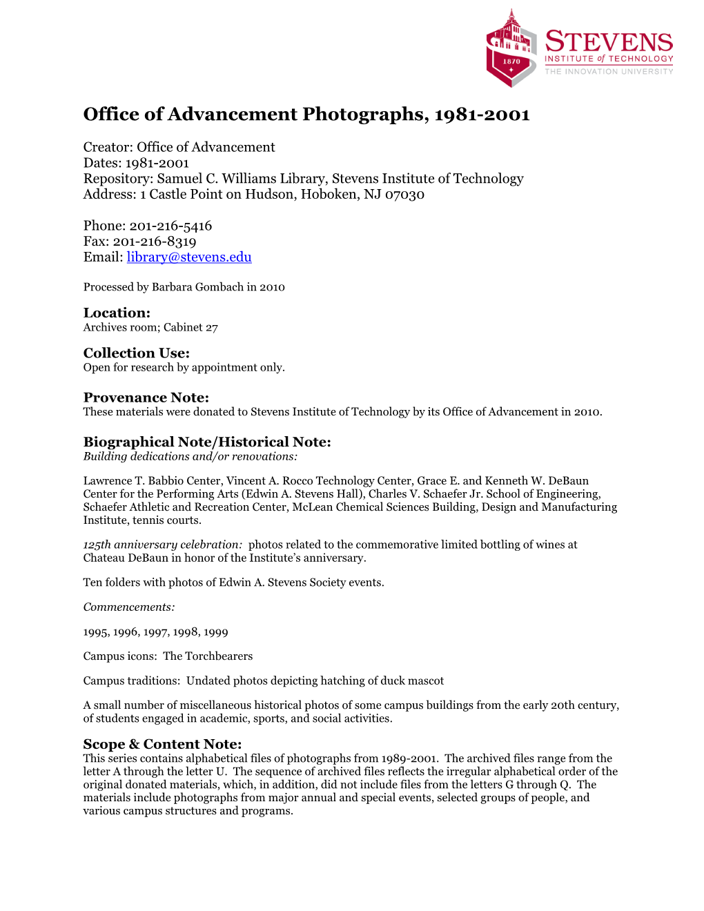 Office of Advancement Photographs, 1981-2001