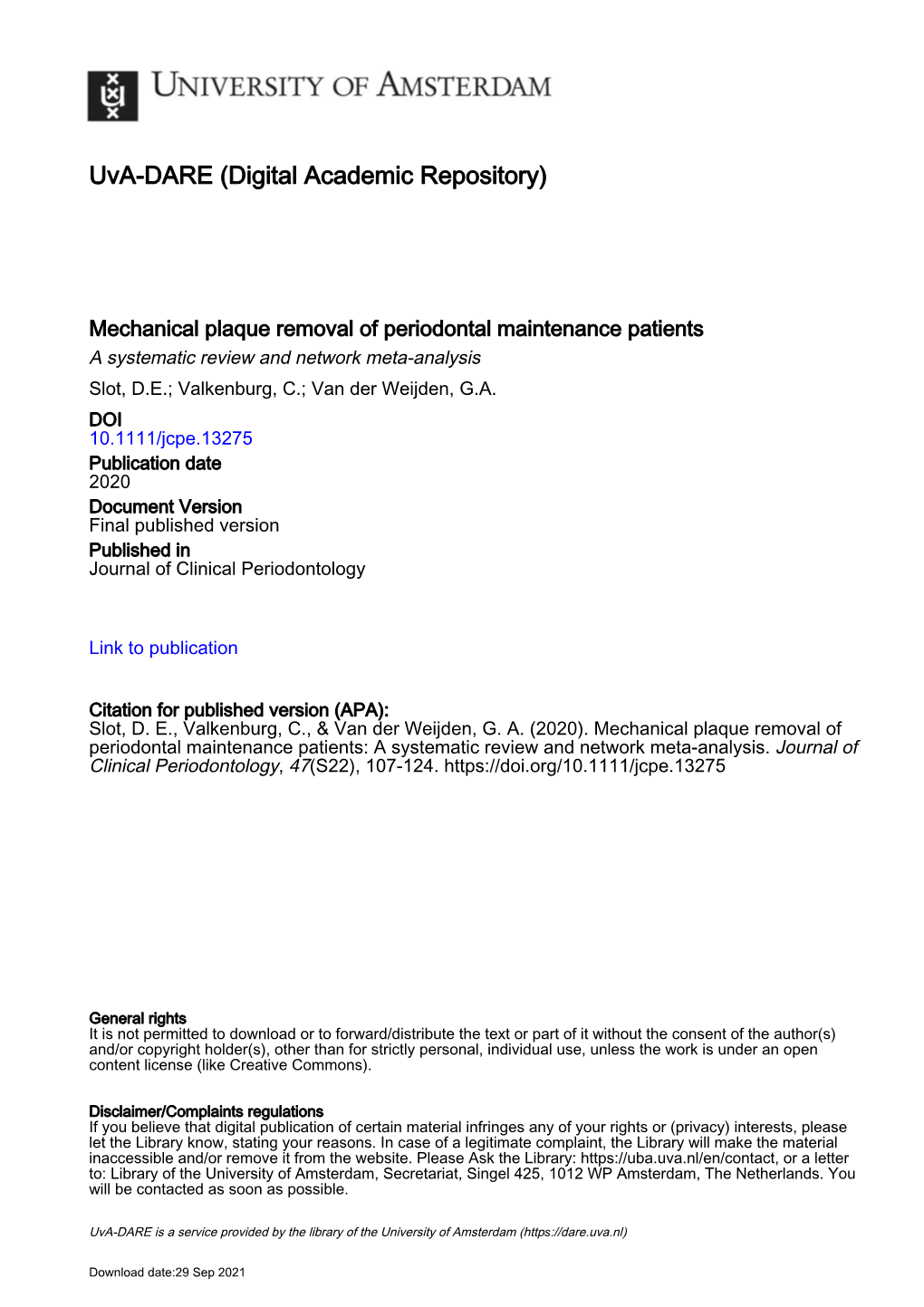 Jcpe.13275 Publication Date 2020 Document Version Final Published Version Published in Journal of Clinical Periodontology