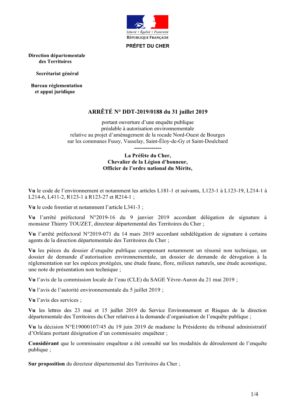 ARRÊTÉ N° DDT-2019/0188 Du 31 Juillet 2019